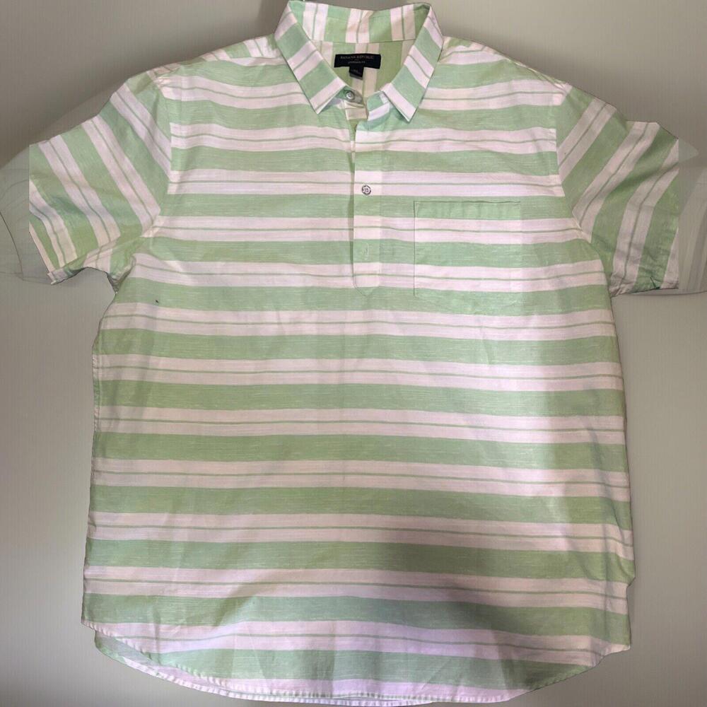 Banana Republic Shirt Mens XL Standard Fit‎ Green/White Short Sleeve Button Up